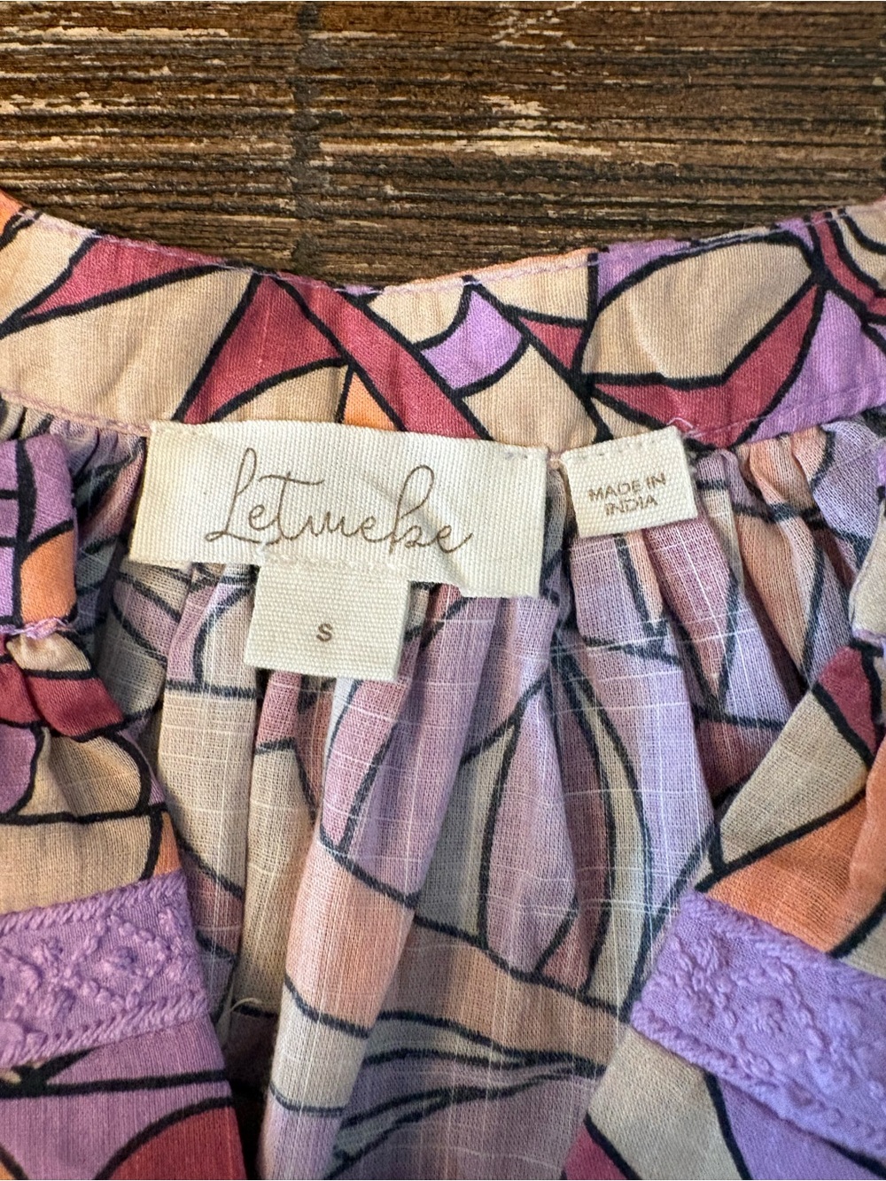 Anthropologie Let Me Be Lace Blouse Womens S Purple Orange Geometric - Picture 8 of 12